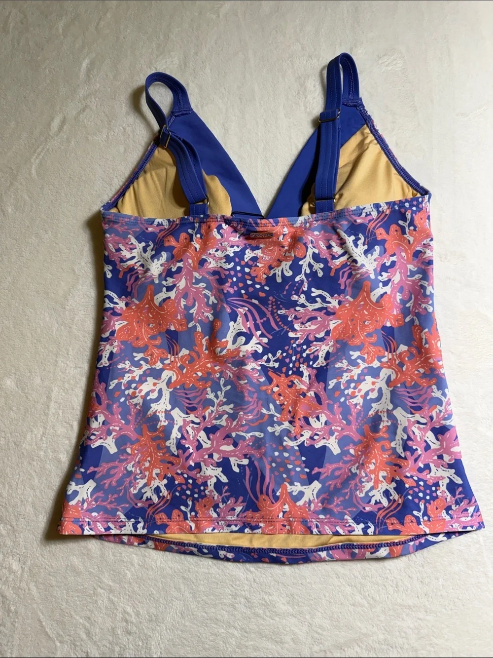 Talbots Purple and Coral Printed Swim Tankini Top